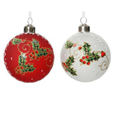 Decoris Glass Bauble with Frosted Finish, Berries and Glitter 8cm - 2 Assorted
